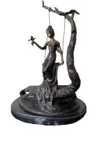 Lady on Swing Bronze Sculpture