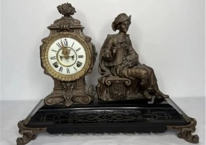 Large Antique Ansonia Figural Metal Clock