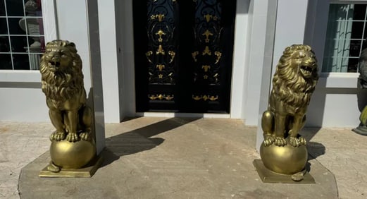 Pair of Life Size Bronze Lions