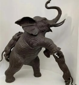 Japanese Bronze Elephant Attacked by Tigers