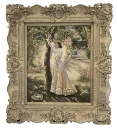 Woman in the Garden Oil on Canvas Painting