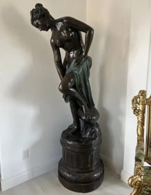 Rare Life Size Diana At Bath Bronze Sculpture