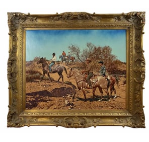 Western Art Searching Party  Oil On Panel by L. Benjamin Porter