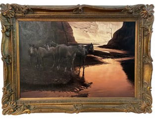 Horses Landcsape Oil Painting by Hector Morales