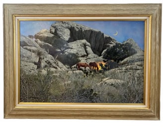 1986 Camp Fire Landscape by L. Benjamin Porter Oil on Panel