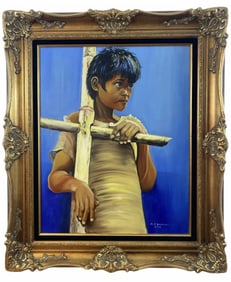 Navajo Boy Oil Painting by A. J. Smith