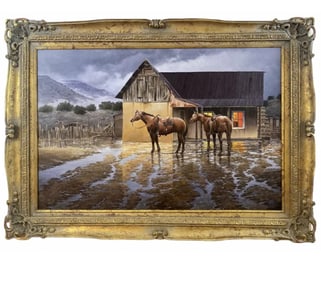 Horses Landscape Oil on Cavas by Hector Morales