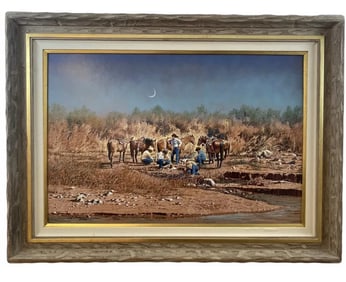 1986 Coffee Break  Western Art Painting by L. Benjamin Porter