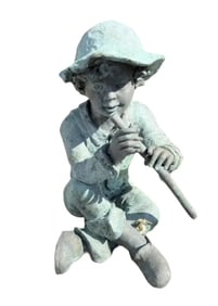 Bronze Boy Playig Flute Sculpture