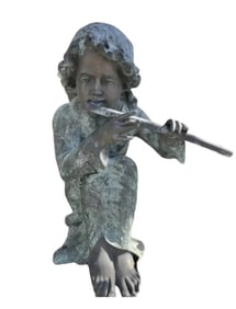 Bronze Girl Fairy Playig Flute Sculpture