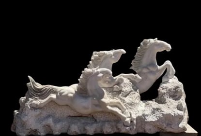 Large Horses White Marble Sculpture