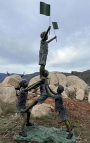 105 in H Life Size Bronze Boys Playing Bronze Sculpture