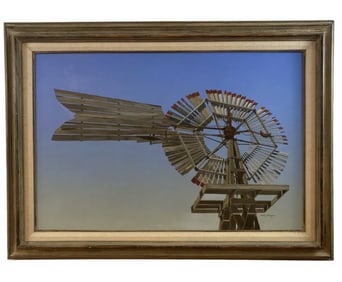 1981 Windmill Oil on Panel by Walt Johnston