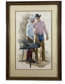 1982 Western Watercolor Oil Painting by Tom Darrah