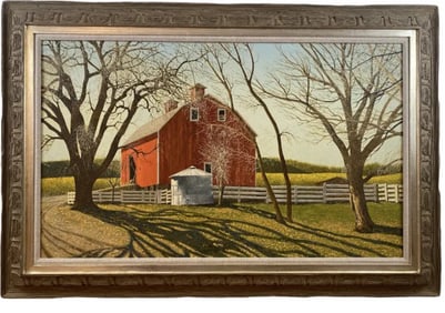 Red Barn Oil Painting by Walt Johnston Oil on Panel