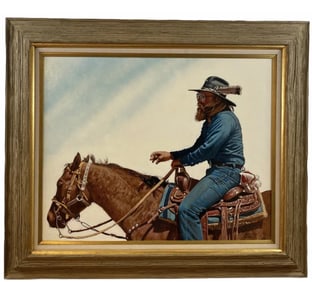 1986 Western Feather Oil Painting by L. B. Porter