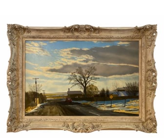 1971 Landscape Oil on Panel Water Color by Walt Johnston