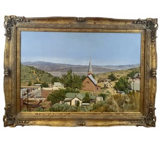 Little Town Oil on Panel Painting By Garriot
