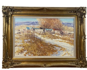 1991 Adobe Town Oil Painting by Ralph Leyba