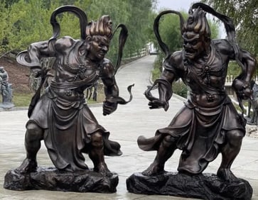 19th Century Bronze Oriental Life Size Warriors
