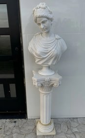 Life Size White Marble Bust and Pedestal