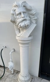 Life Size White Marble Bust and Pedestal