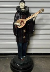 Large PIERROT A LA MANDOLINE Bronze Sculpture