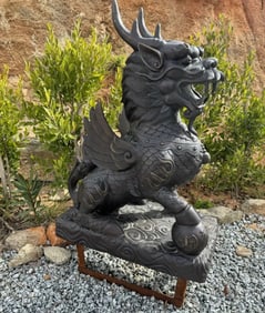 Large Bronze Dragon Foo Dog Sculpture