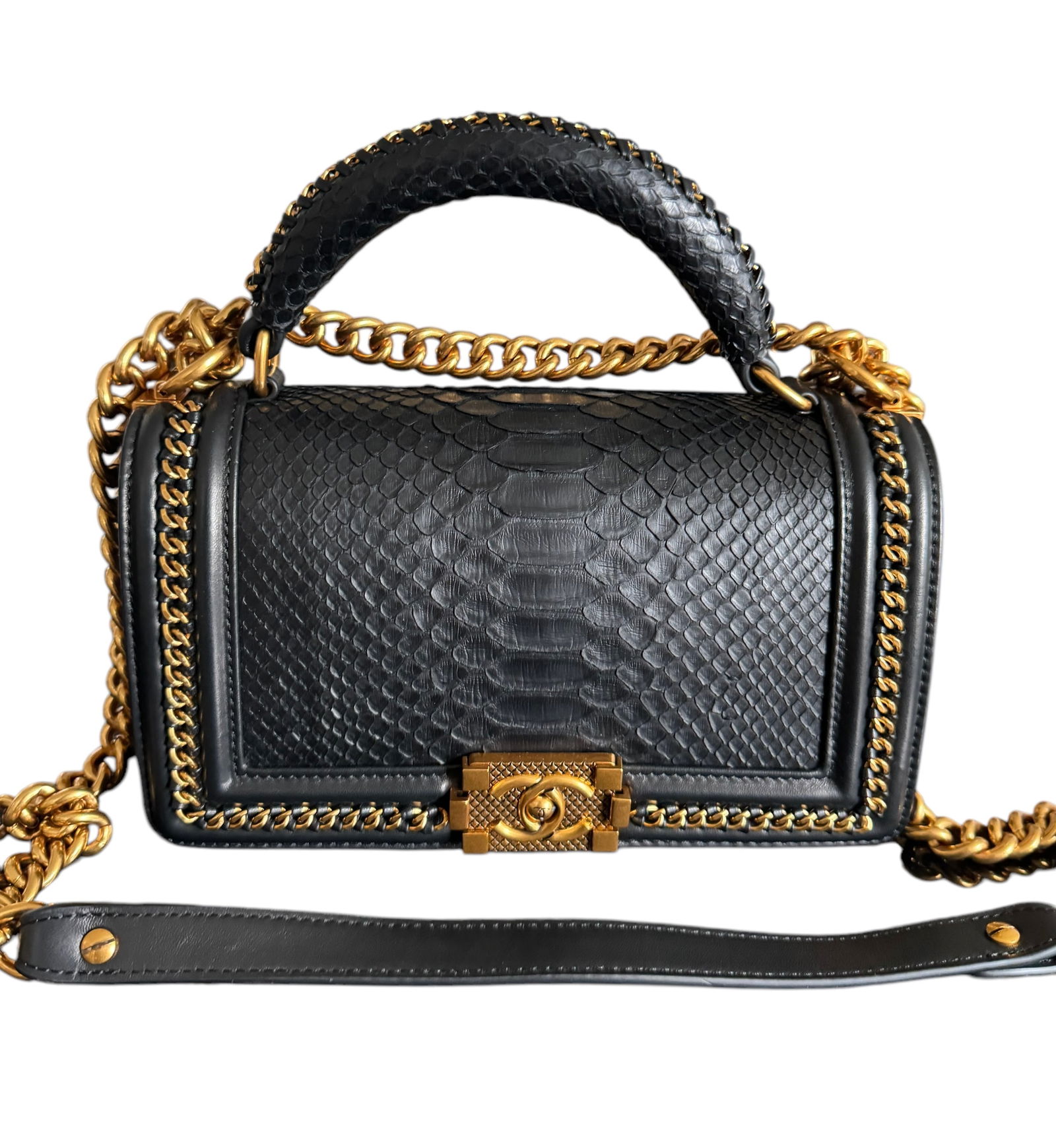 CHANEL  Python Medium Boy Top Handle Flap Black (1 of 8)