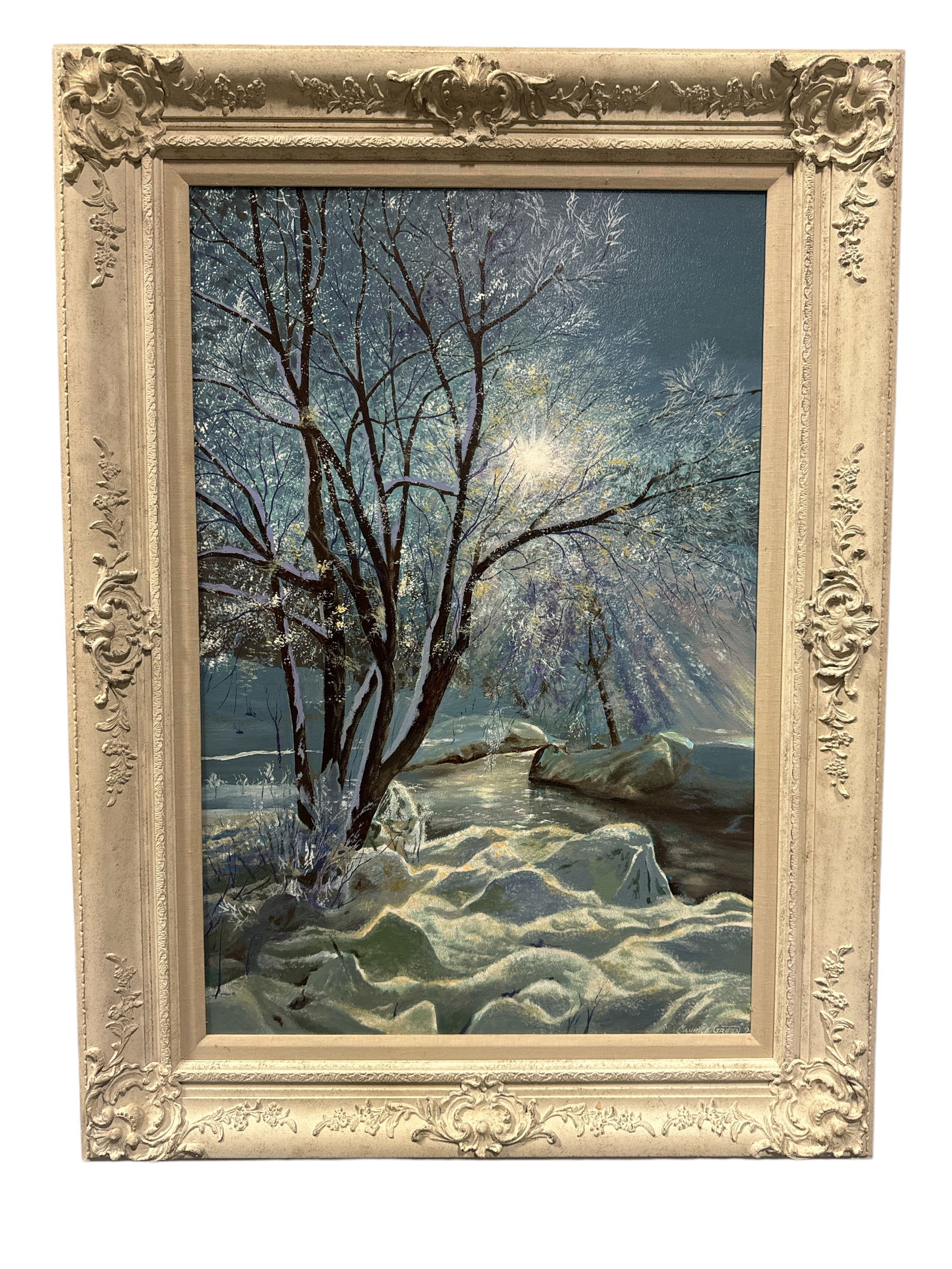 Large Landscape Frozen Assets Oil Painting by Maurice Green: Size: 46 in x 34 in