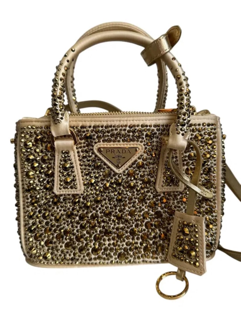 Prada Galleria Mini-Bag With Crystals: Size: 9 in x 6 in x 4 in - Made in Italy. Includes dust bag and box. Shipping only.