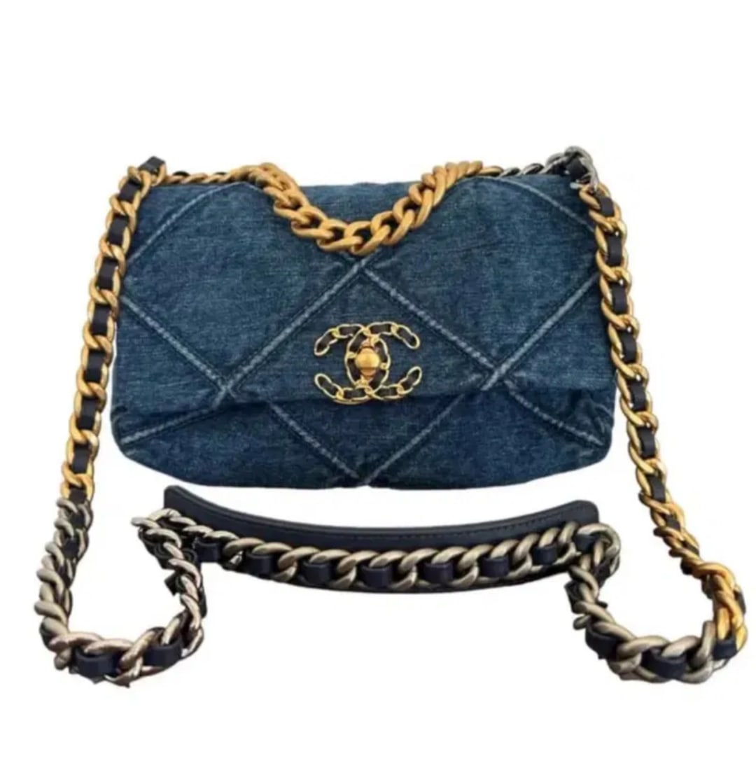CHANEL Denim Quilted Medium Chanel 19 Flap Blue (1 of 5)