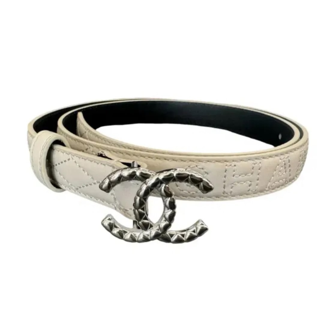 Chanel Leather Belt: Size: 28-30. Made in France. Includes box and dust bag. Shipping only.