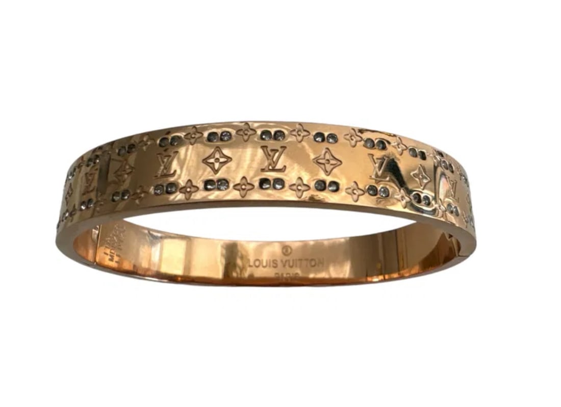 LOUIS VUITTON Brass Monogram Nanogram Cuff S Pink Gold: Includes box and Dust bag - Shipping only.