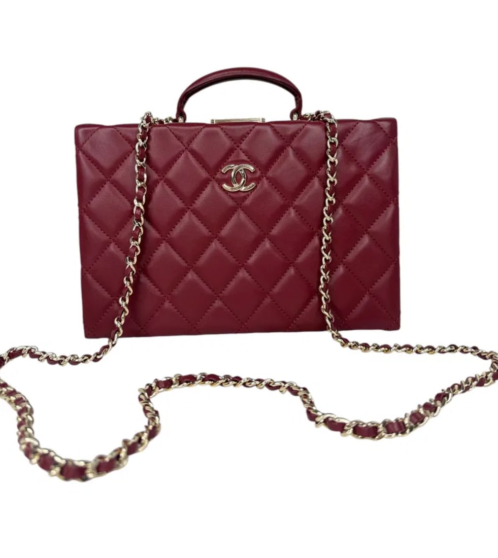 CHANEL BOX BAG Lambskin & Gold-Tone Metal Burgundy (1 of 4)