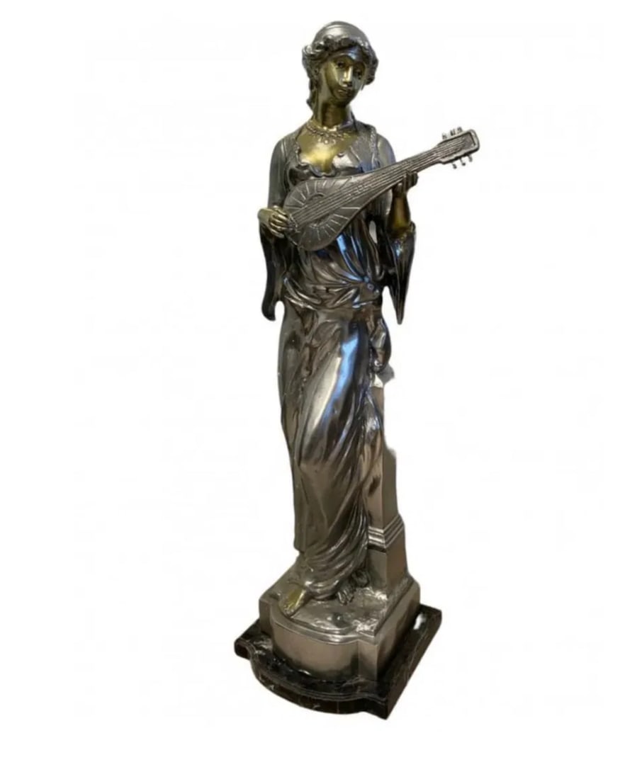 Large Bronze Woman Sculpture After Auguste Moreau: Measurements: 35 inches H x 15 inches diameter