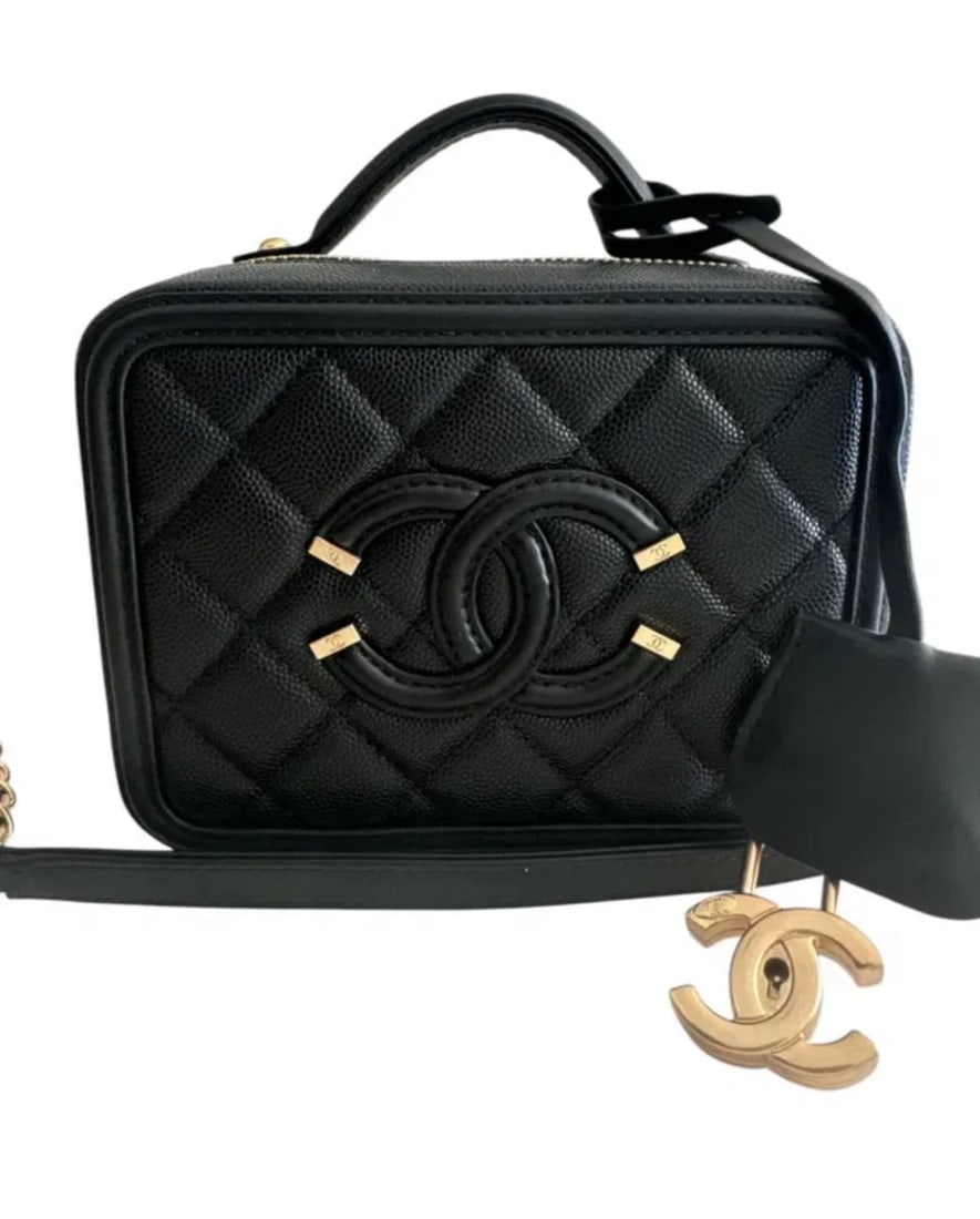 CHANEL Caviar Quilted Small CC Filigree Vanity Case Black (1 of 6)