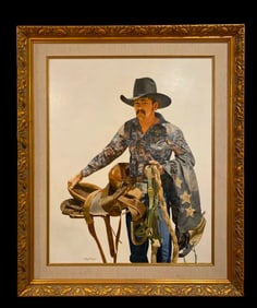1982  Portrait of a Cowboy Oil Painting by Walt Johnston