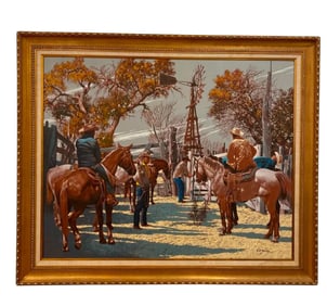 1984 Huge Western Cowboys Painting by Lawrence Benjamin Porter