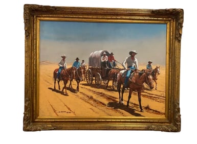 1984 Large Western Landscape The Supply Wagon by L. B. Porter