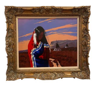 1984 Eagle Feathers Native American Painting  by Lawrence Benjamin Porter