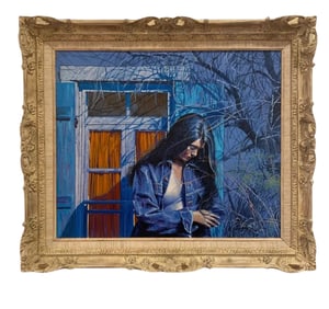 1985 Native Woman South Western Moonlight Painting by Lawrence B. Porter