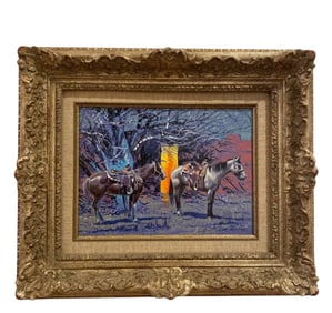 1984 Lighted Doorway Horses Oil Painting  by  Lawrence B. Porter