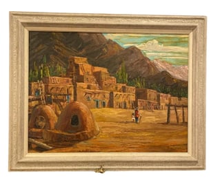 Native American Adobe Oil Painting by E Zepeda