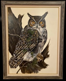Huge Owl Oil Painting by Dowell