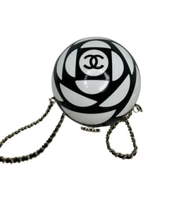 Chanel Black and White Resin and Enamel Sphere Minaudiere Pale Gold Hardware
