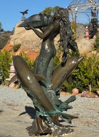 More than Life Size Bronze Mermaid with Dolphins Fountain
