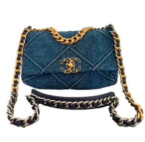 CHANEL Denim Quilted Medium Chanel 19 Flap Blue