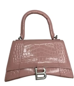 Balenciaga Small Hourglass Croc Embossed Powder Pink Top Handle Bag