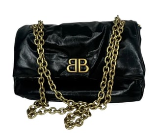 BALENCIAGA Arena Calfskin Small Monaco Chain Shoulder Bag Black